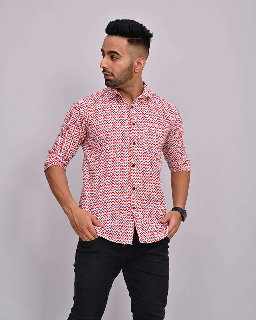 Multi Color Hand Printed Cotton Men's Shirt