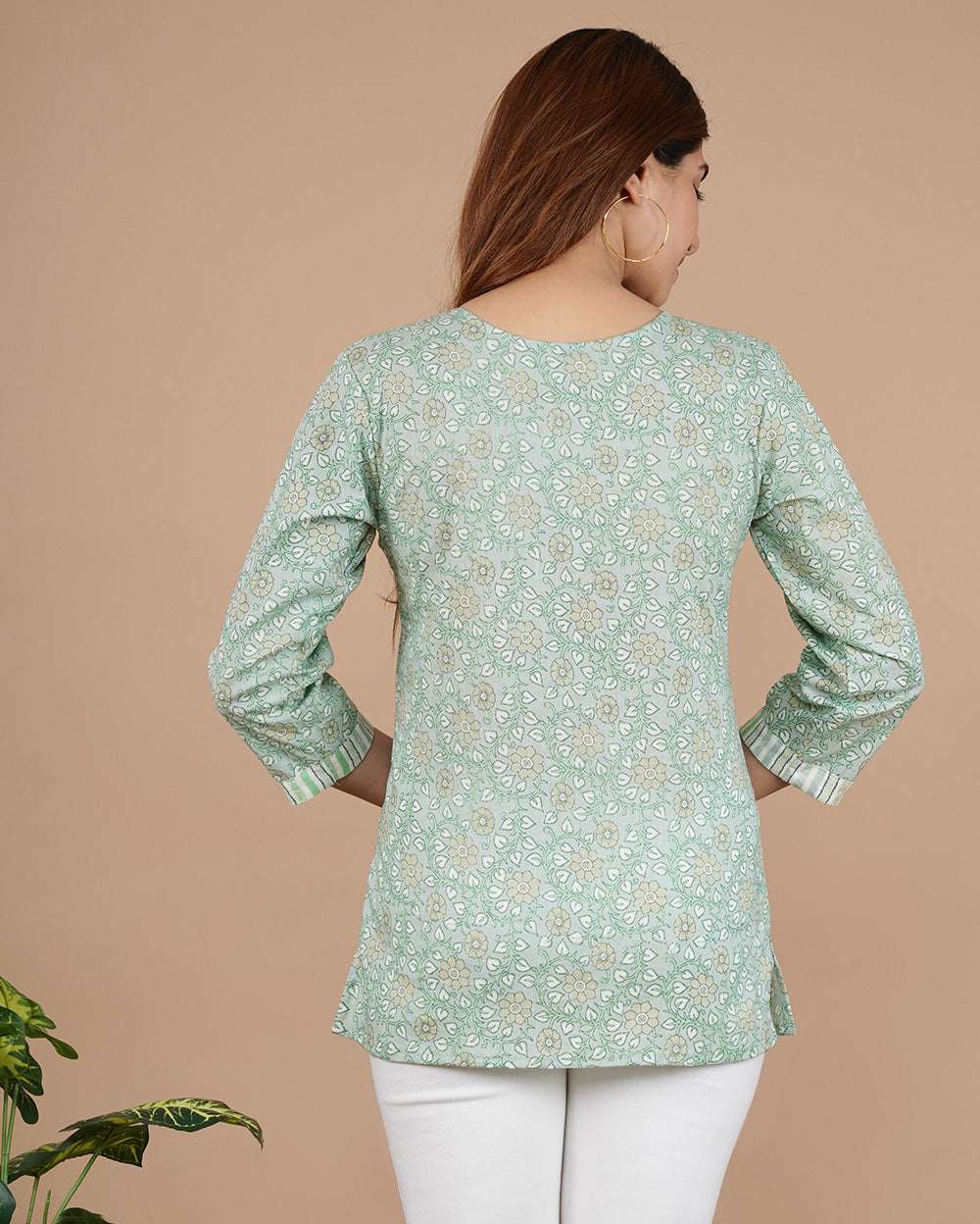 Pistachio Floral Hand block Printed Cotton Top