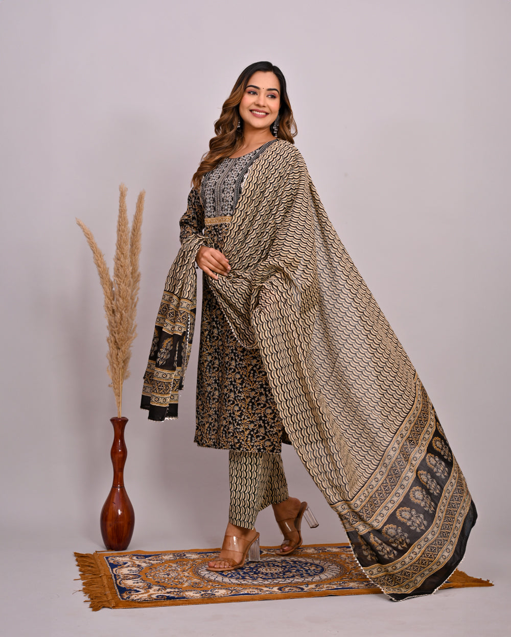 Embroidery Printed Cotton Suit Set With Dupatta
