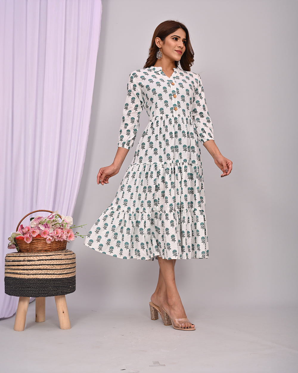 White Buti Printed Dress