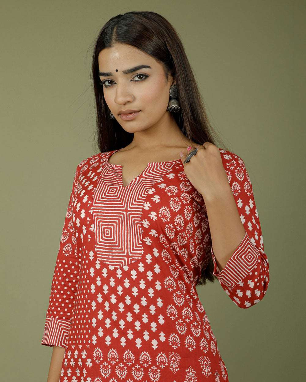 Cherry Multi Design Hand block Printed Cotton Kurti Pant Set