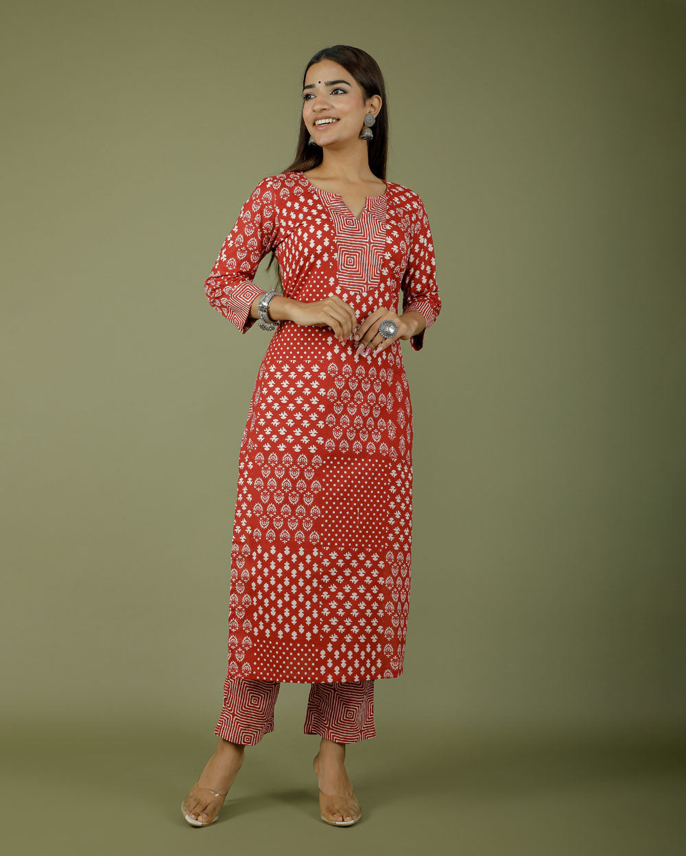 Cherry Multi Design Hand block Printed Cotton Kurti Pant Set