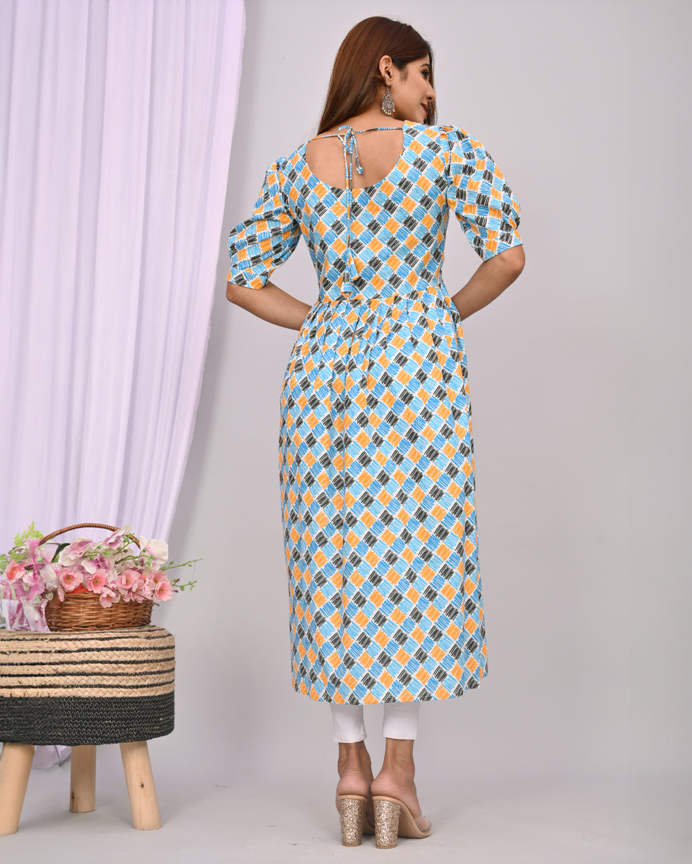 Printed Knee Length Nayra Cut Cotton Kurti