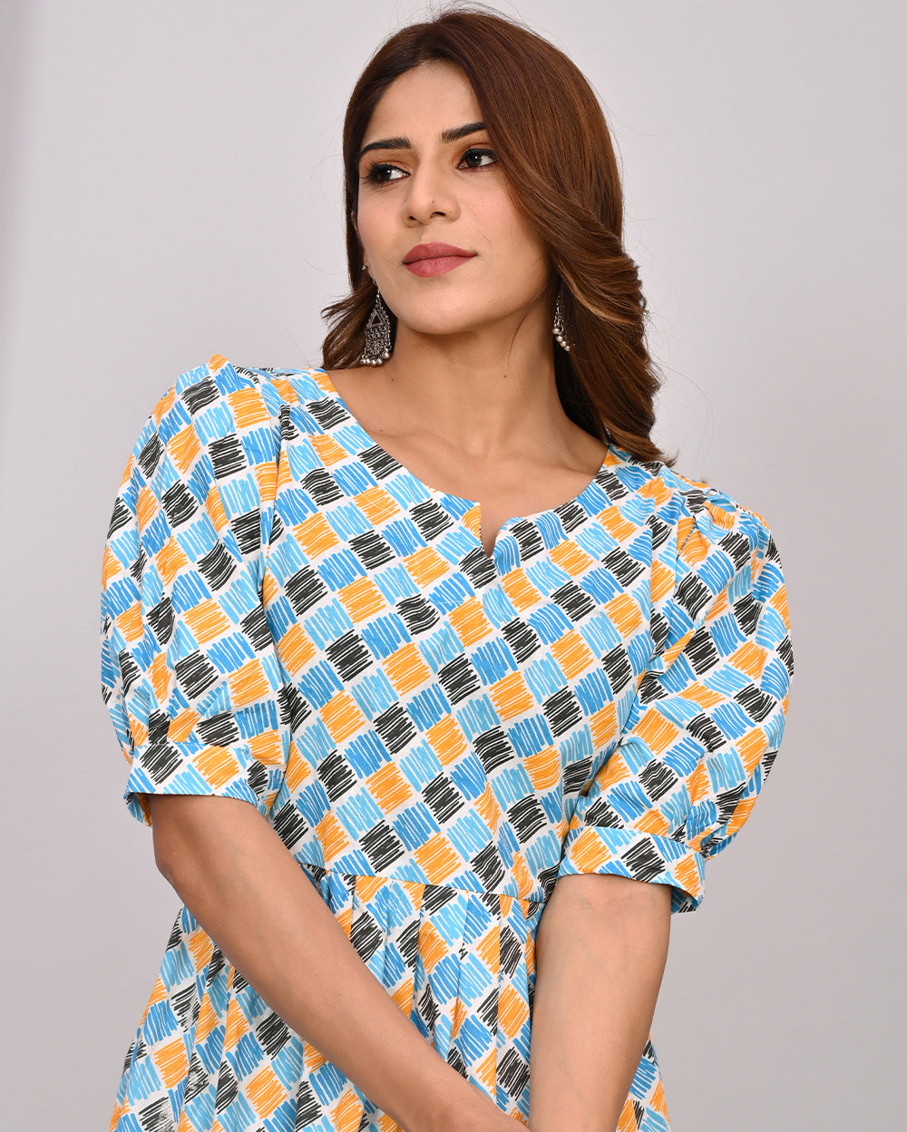 Printed Knee Length Nayra Cut Cotton Kurti