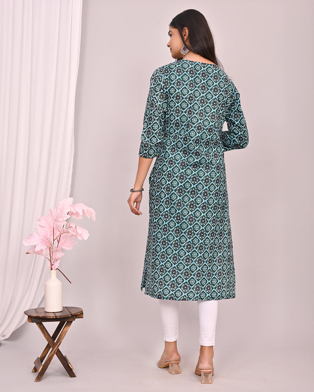 Dark Ocean Blue Ajrakh Block Printed Knee Length Cotton Kurti