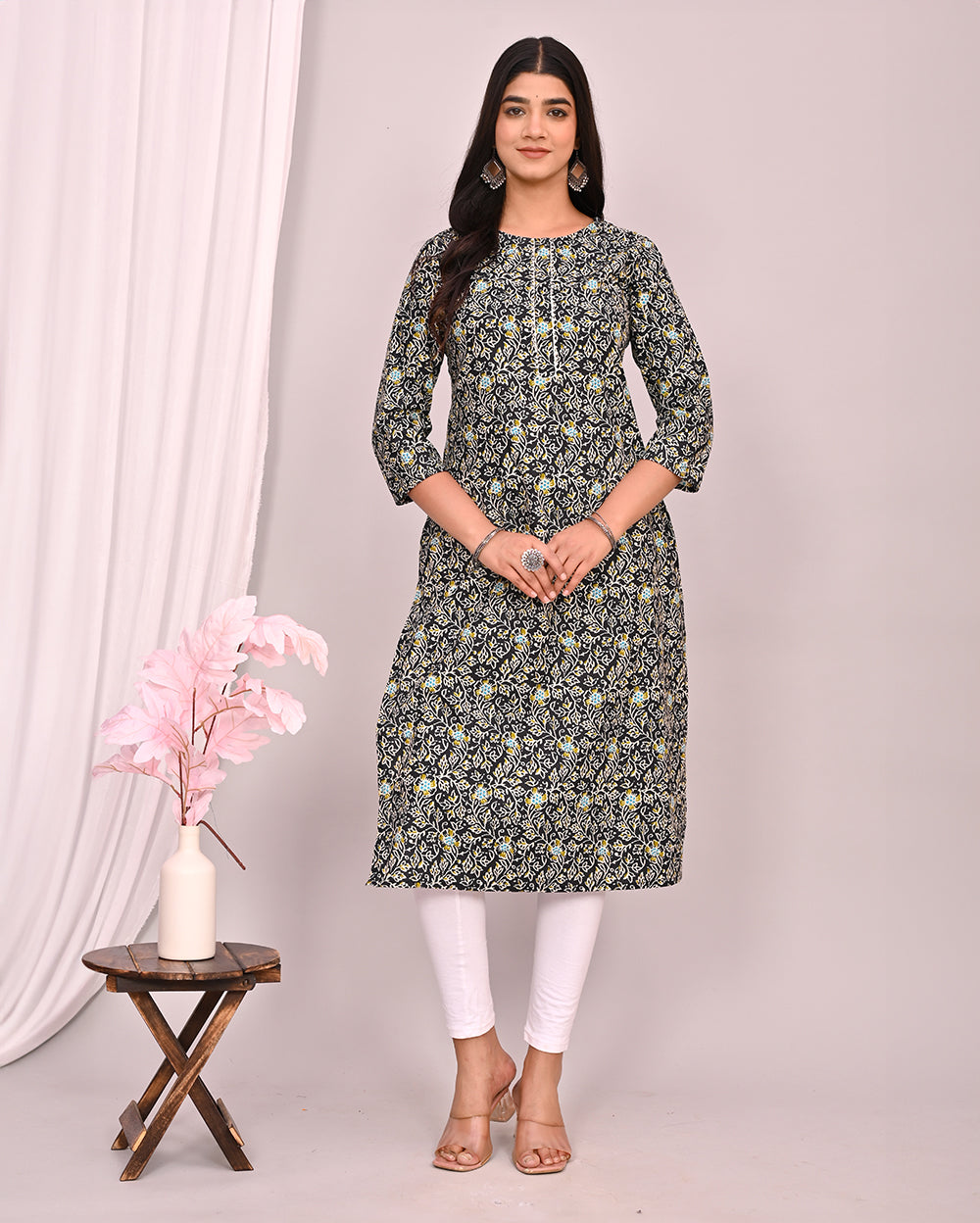 Black Ajrakh Block Printed Knee Length Cotton Kurti