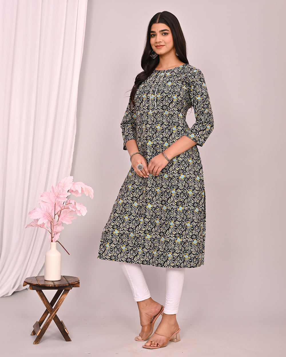 Black Ajrakh Block Printed Knee Length Cotton Kurti