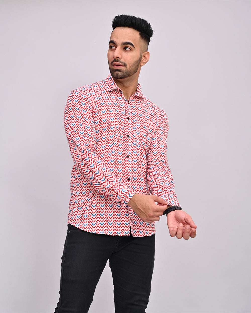 Multi Color Hand Printed Cotton Men's Shirt