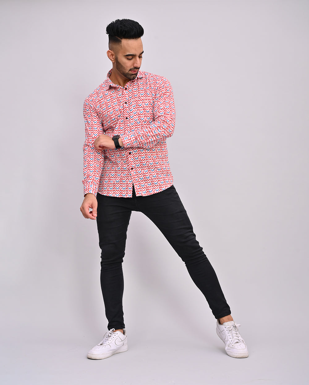 Multi Color Hand Printed Cotton Men's Shirt