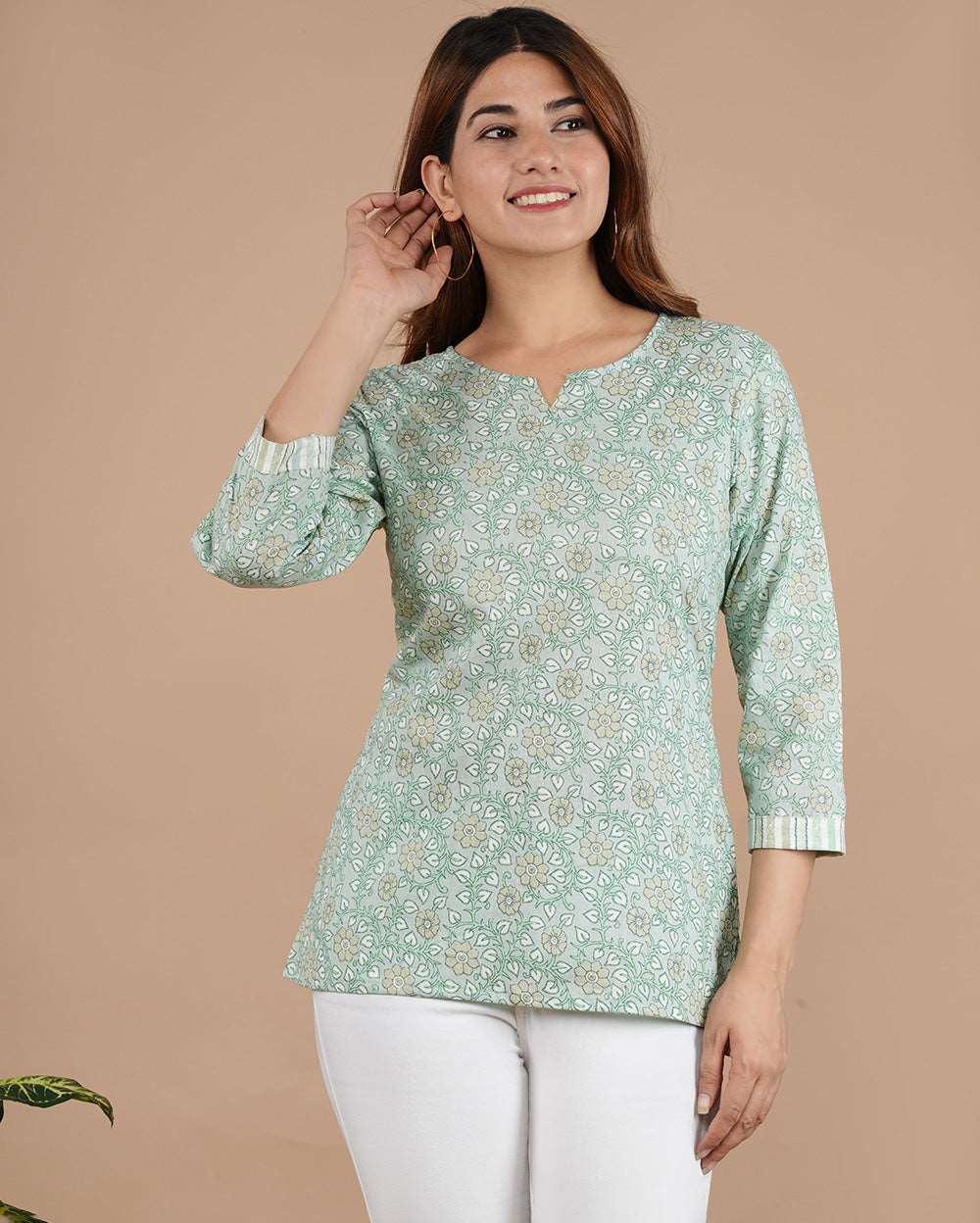 Pistachio Floral Hand block Printed Cotton Top