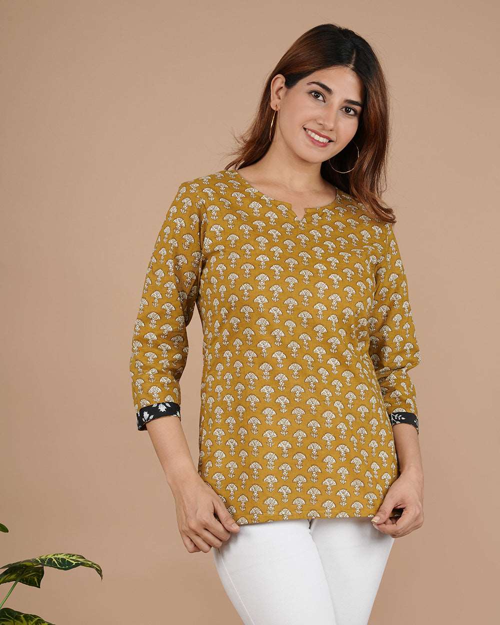 Brown Butil Hand block Printed Cotton Top