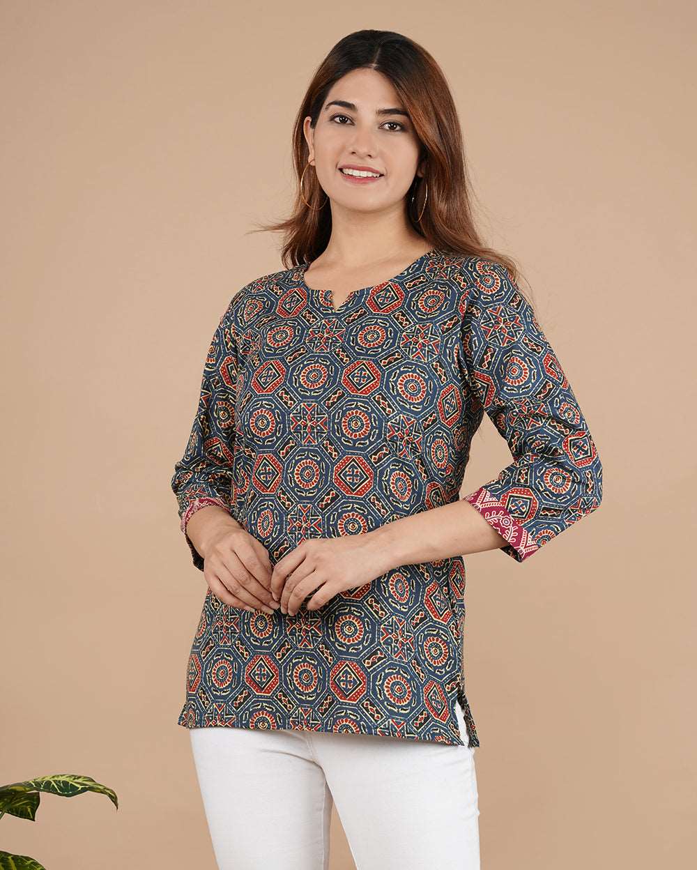 Blue Mandala Hand block Printed Cotton Top