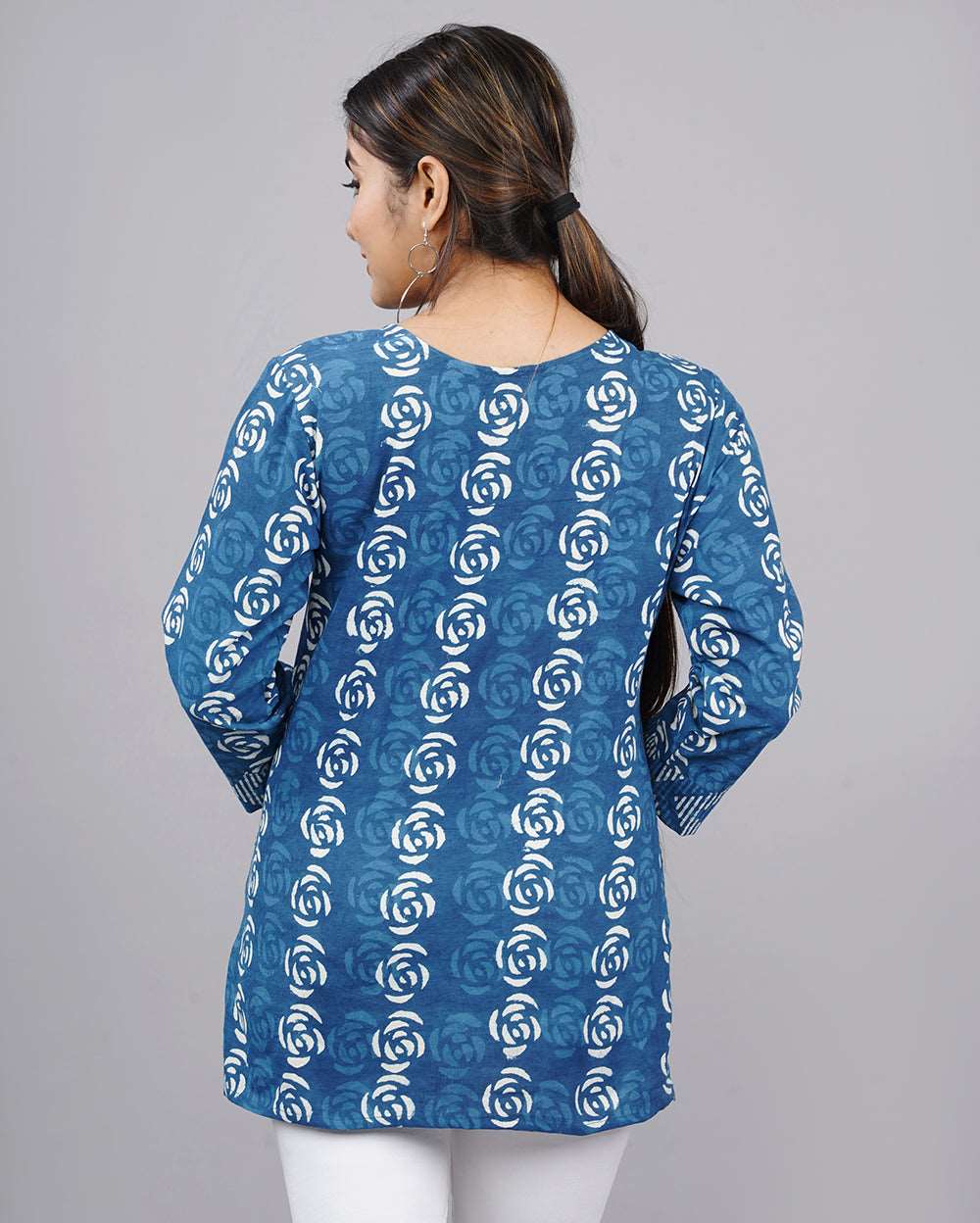 Indigo Rose Hand block Printed Cotton Top