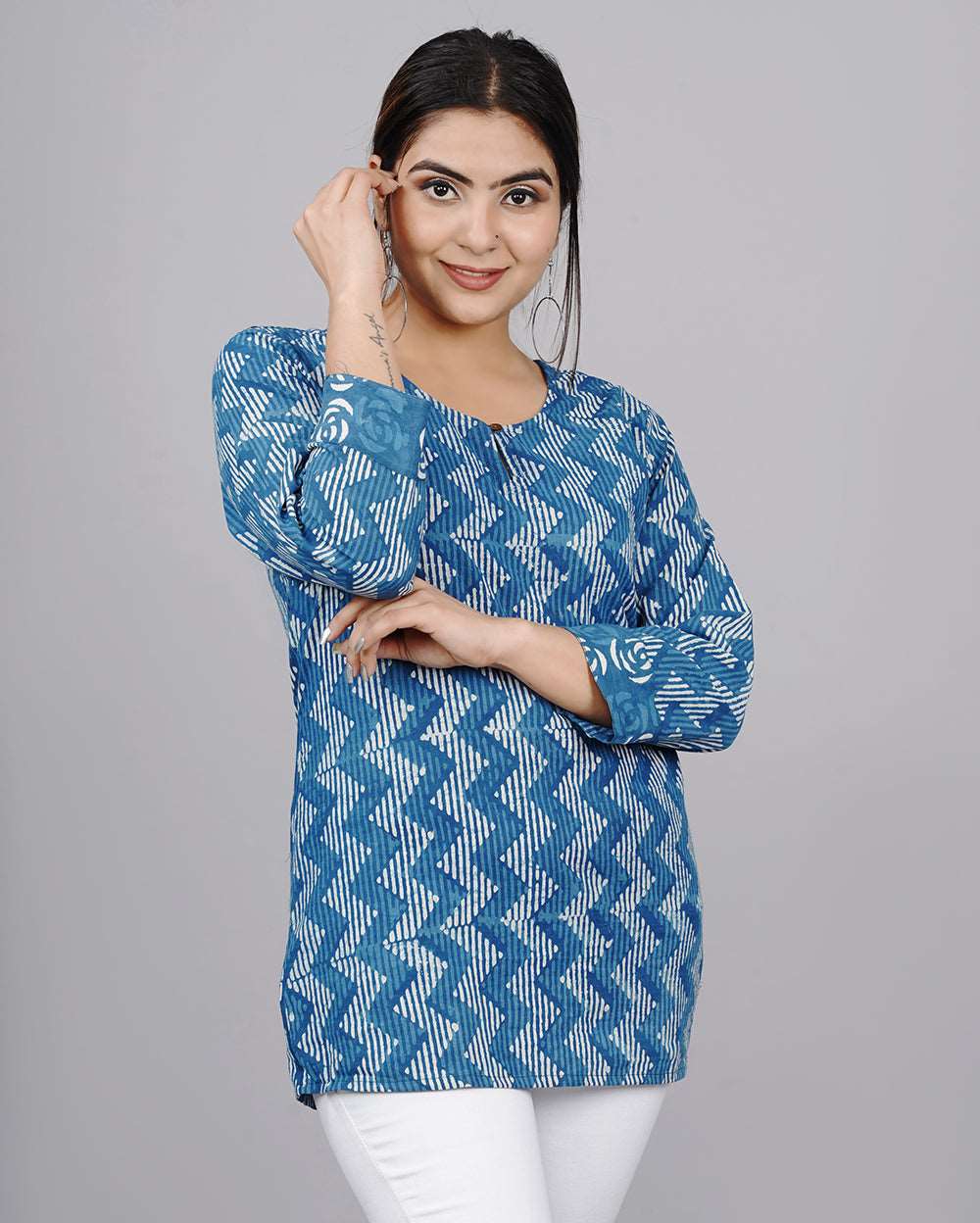 Indigo Striped Hand block Printed Cotton Top