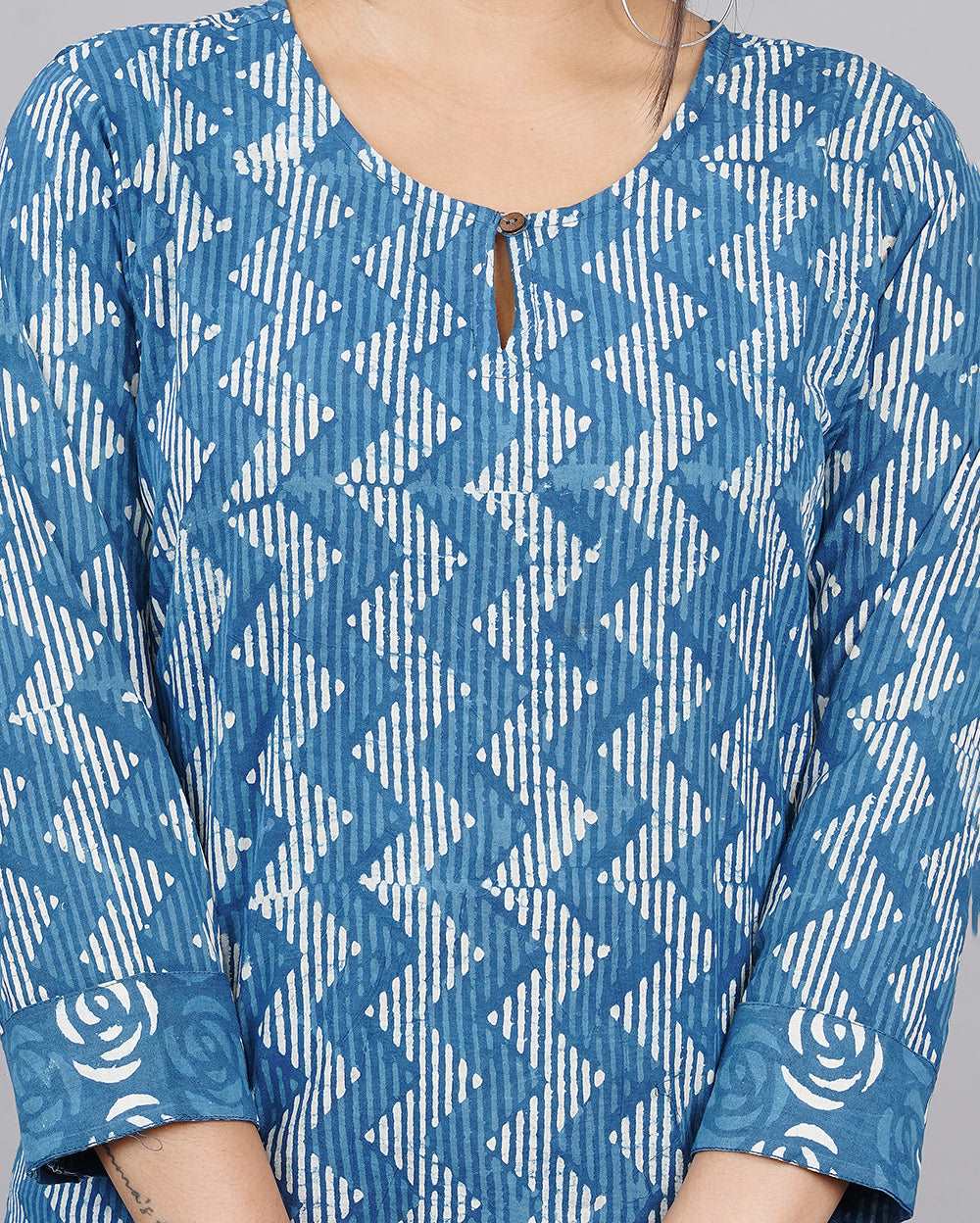 Indigo Striped Hand block Printed Cotton Top
