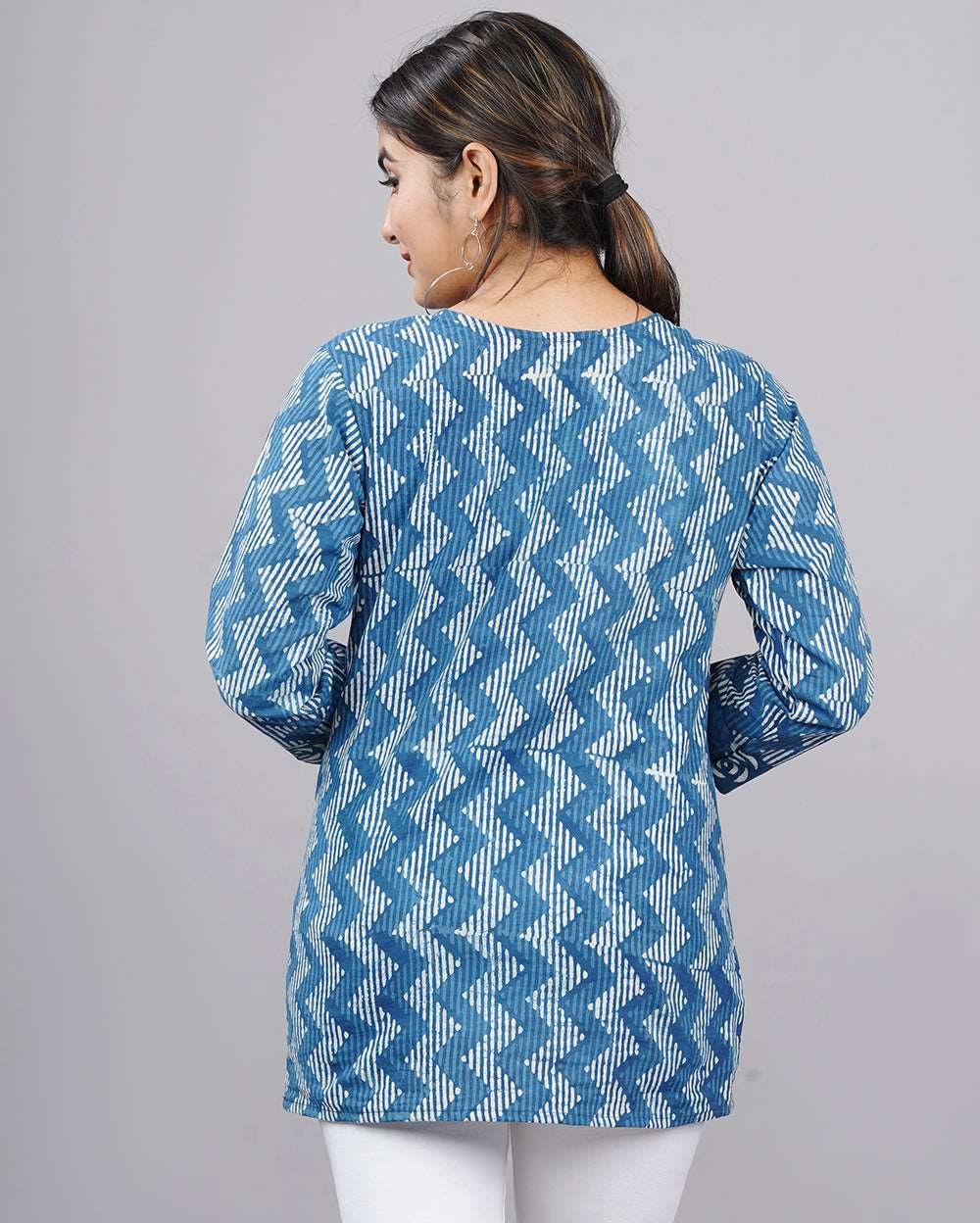 Indigo Striped Hand block Printed Cotton Top