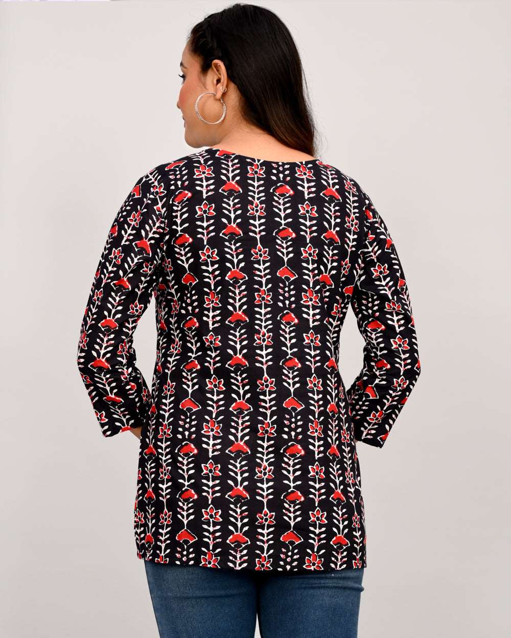 Black Bel Block Printed Short Kurti/Top
