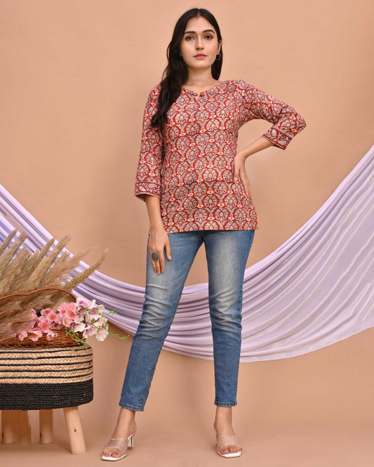 Bagru Hand Block Printed Short Kurti/Top