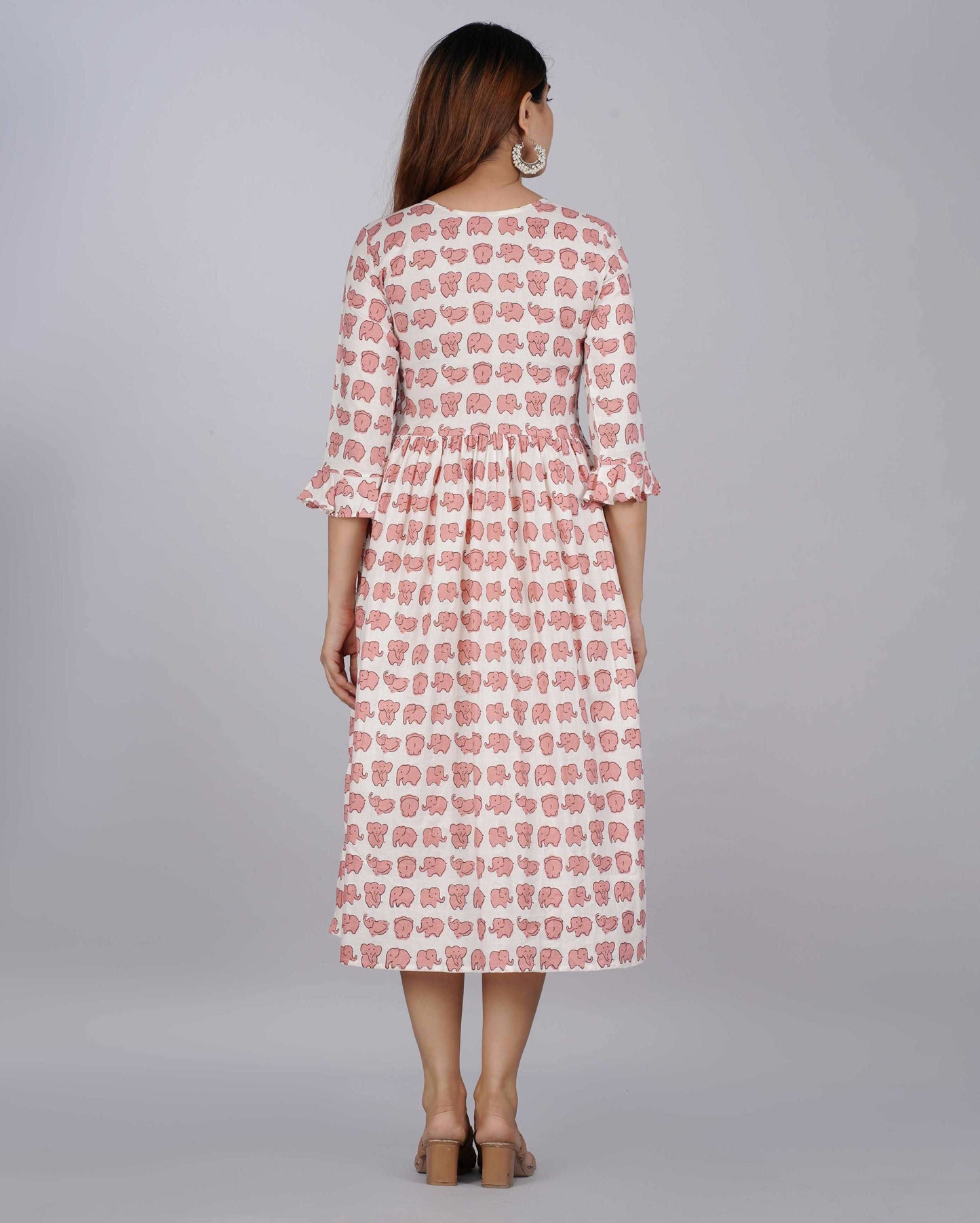Pink Elephant Hand block Printed Cotton Dress