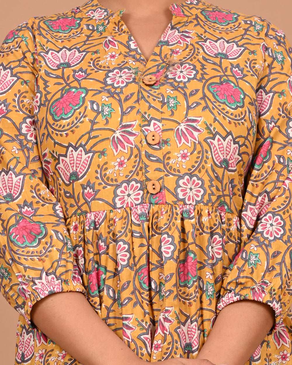 Mustard Pink Jaal Printed Dress