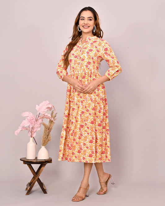 Yellow Floral Printed Dress
