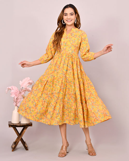 Yellow Floral Printed Dress