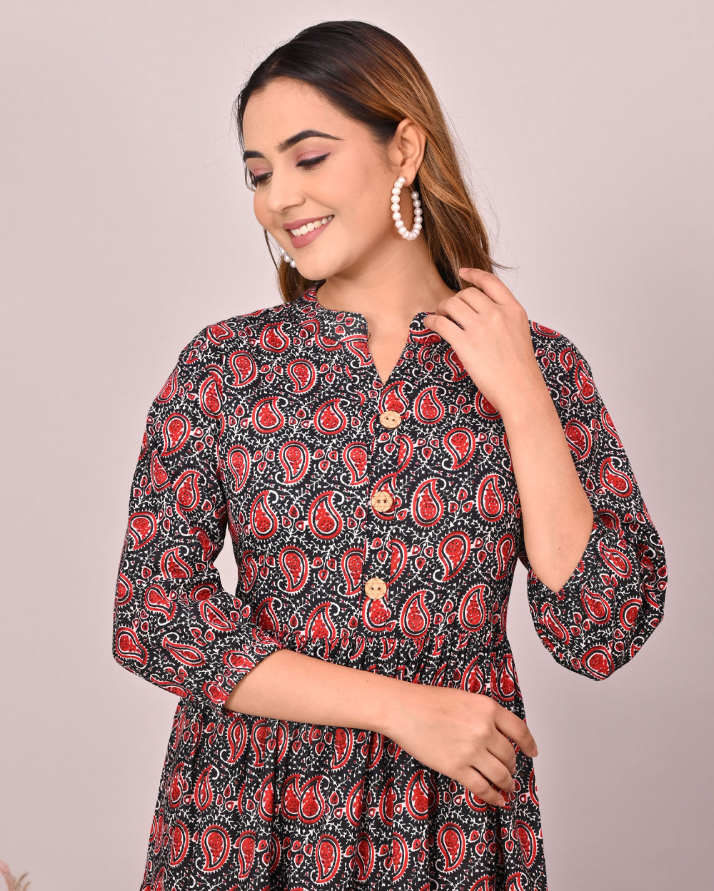 Black Red Paisley Printed Dress