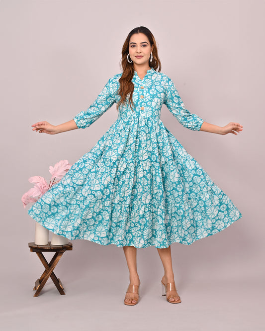 Sky Blue Sibhori Printed Dress
