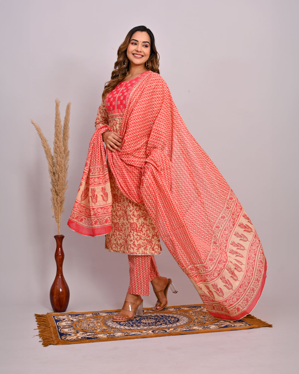 Embroidery Printed Cotton Suit Set With Dupatta