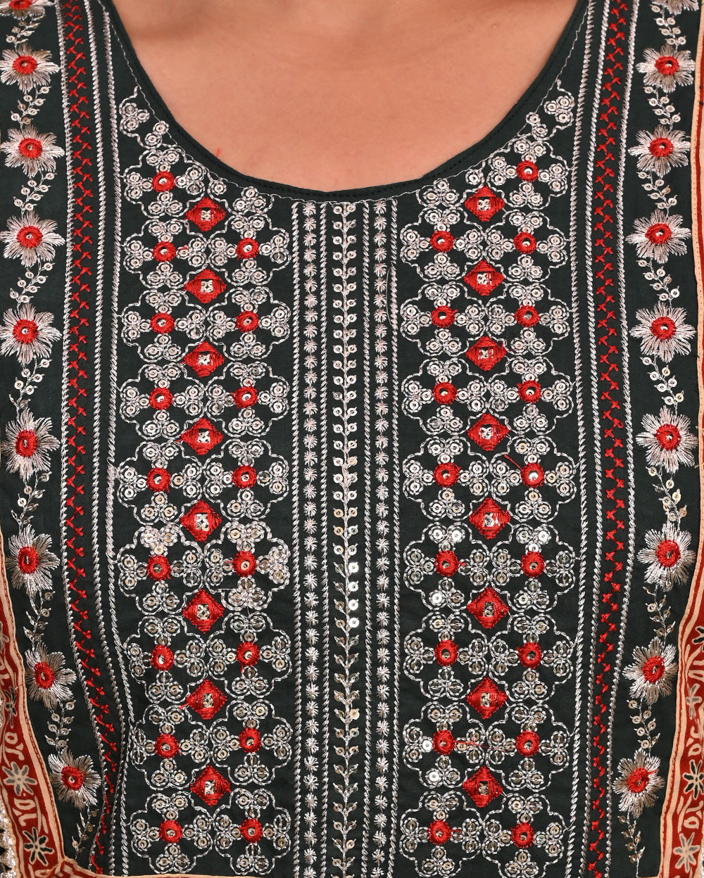 Embroidery Printed Cotton Suit Set With Dupatta