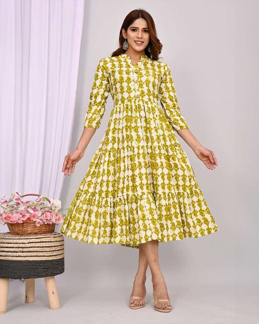 Mehndi Leaf Buti Printed Dress