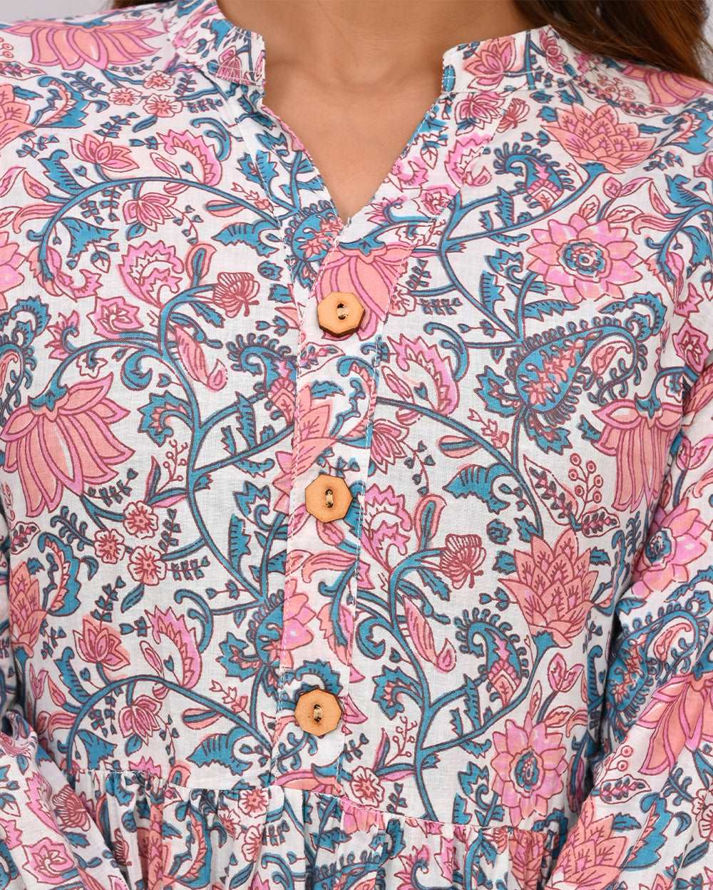 Multicolor Floral Print On White Printed Dress