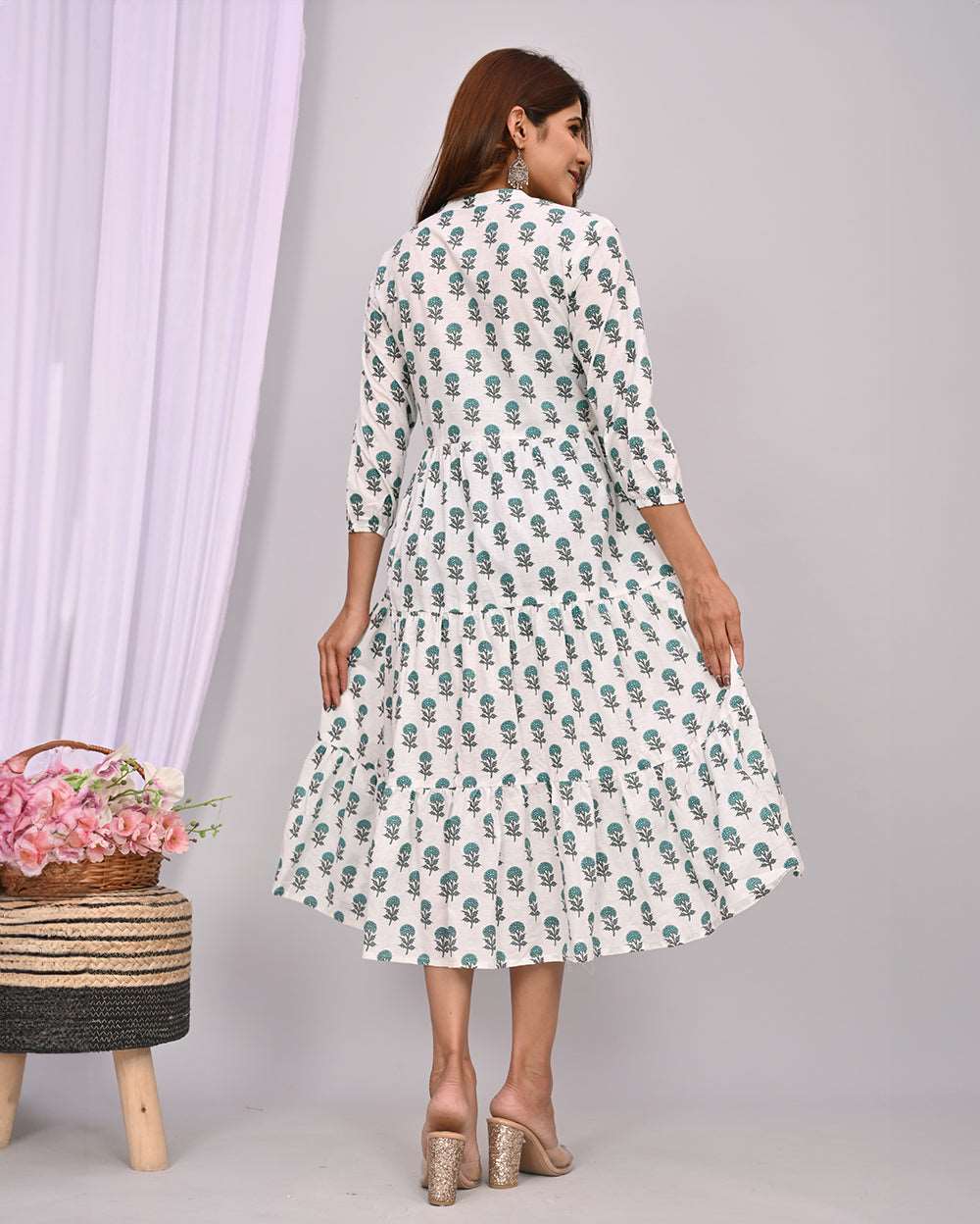 White Buti Printed Dress