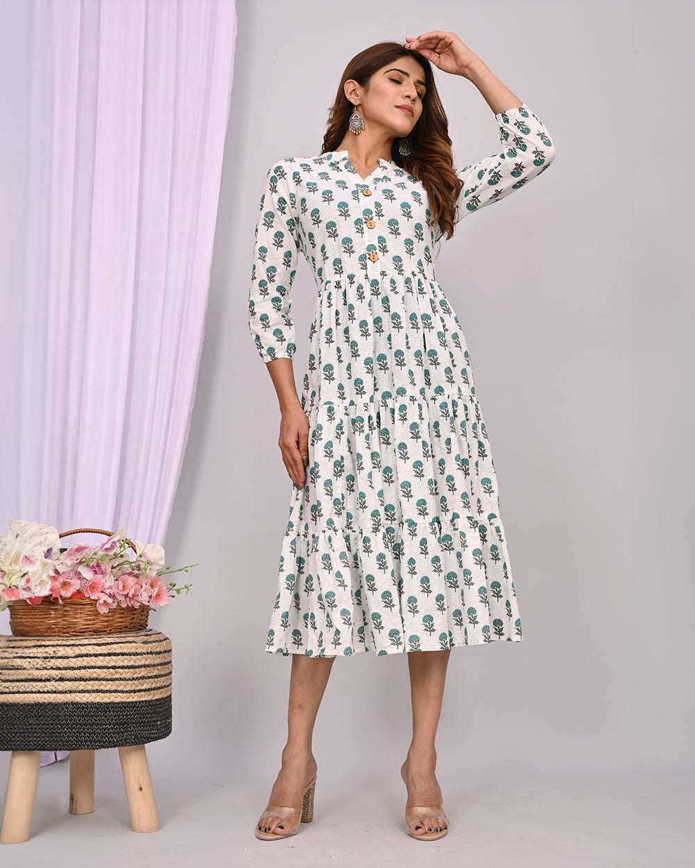 White Buti Printed Dress