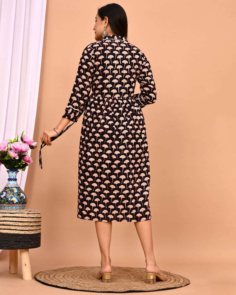 Shyahi Beghar Leaf Hand Block Printed Cotton Dress