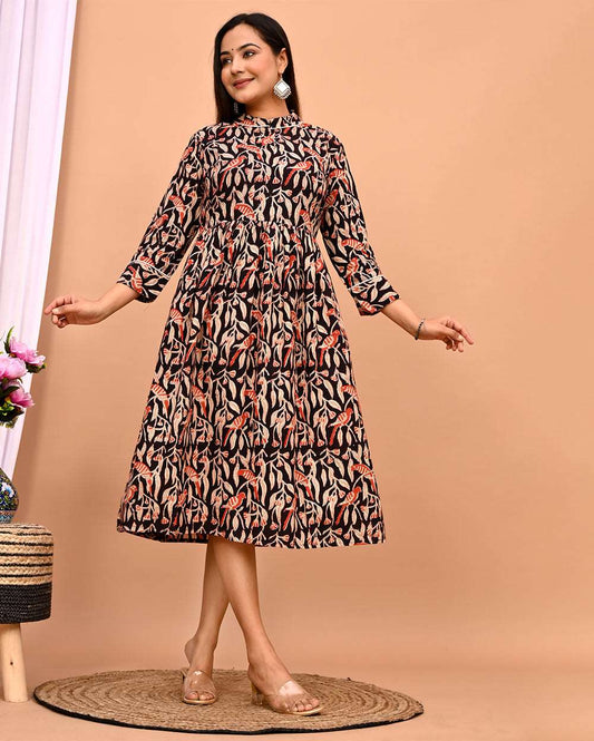Shyahi Beghar Jaal Hand Block Printed Cotton Dress